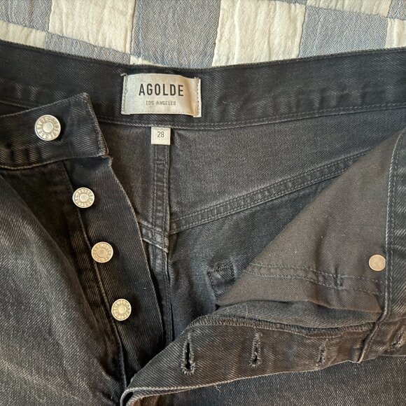 Agolde, Distressed Denim Shorts, Black, Size 28 - Picture 3 of 7